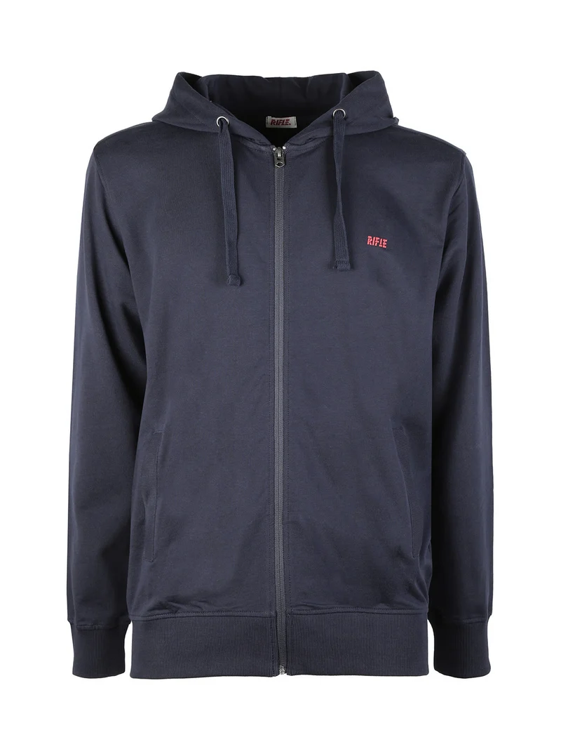 Felpa da uomo con cappuccio e zip - blu scuro