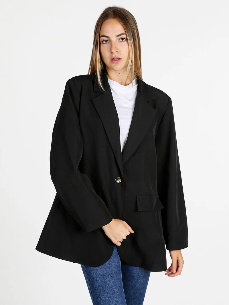 Blazer donna oversize con interno animalier - nero