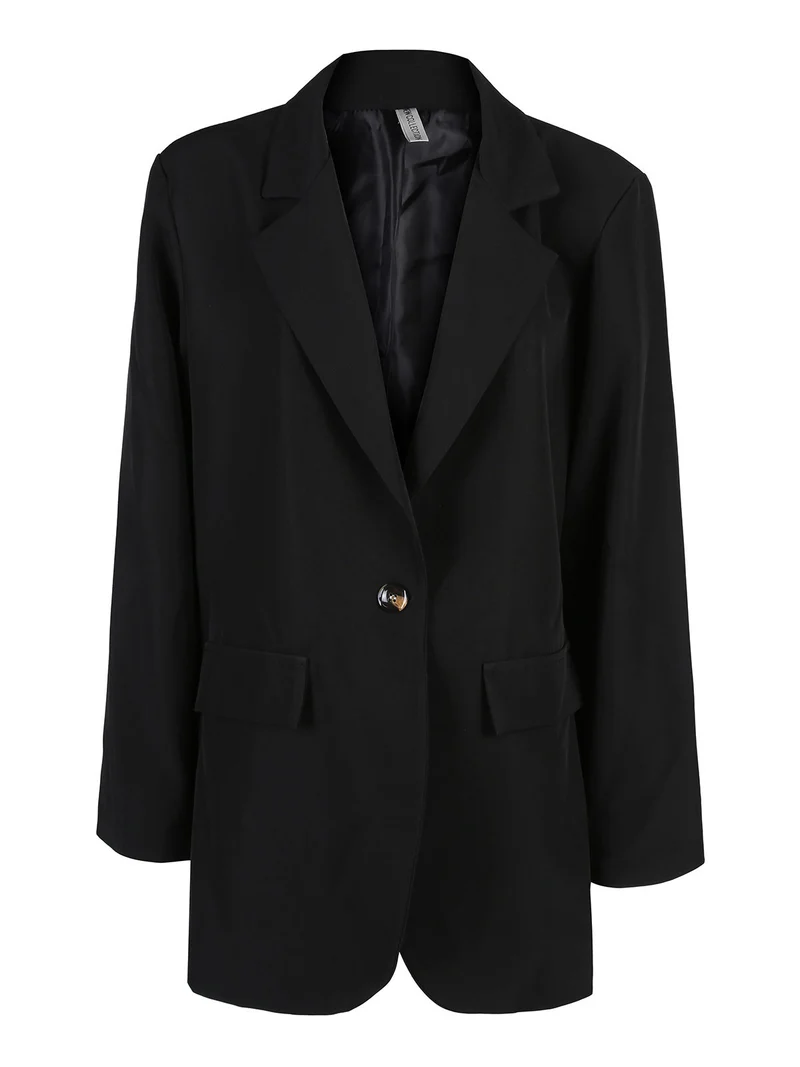 Blazer donna oversize con interno animalier - nero