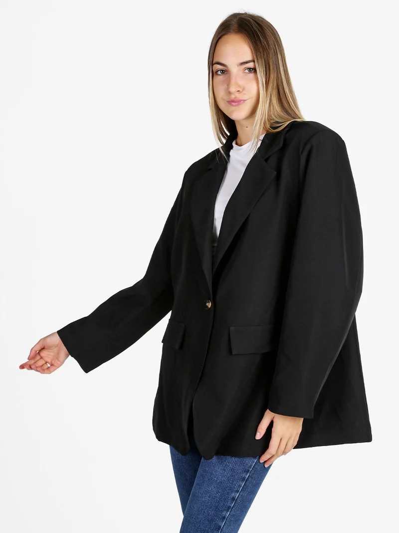 Blazer donna oversize con interno animalier - nero