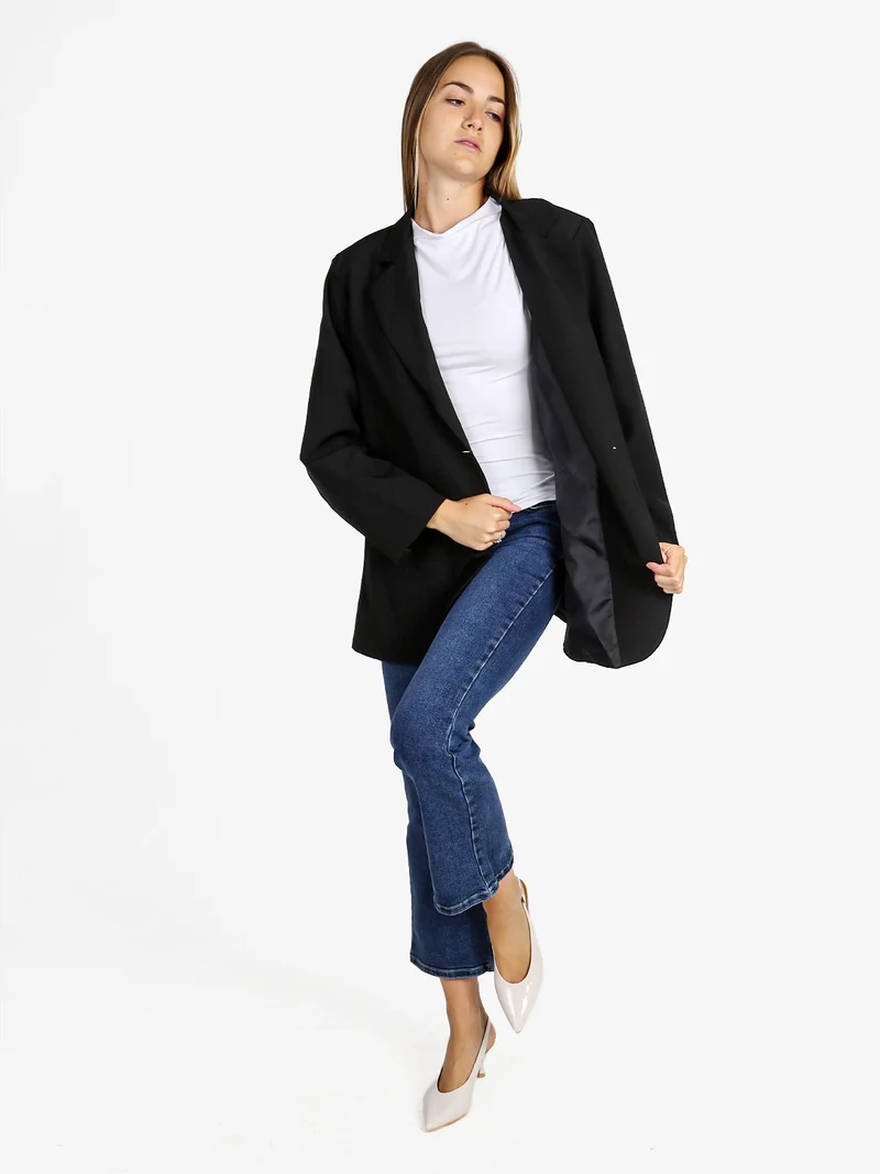 Blazer donna oversize con interno animalier - nero
