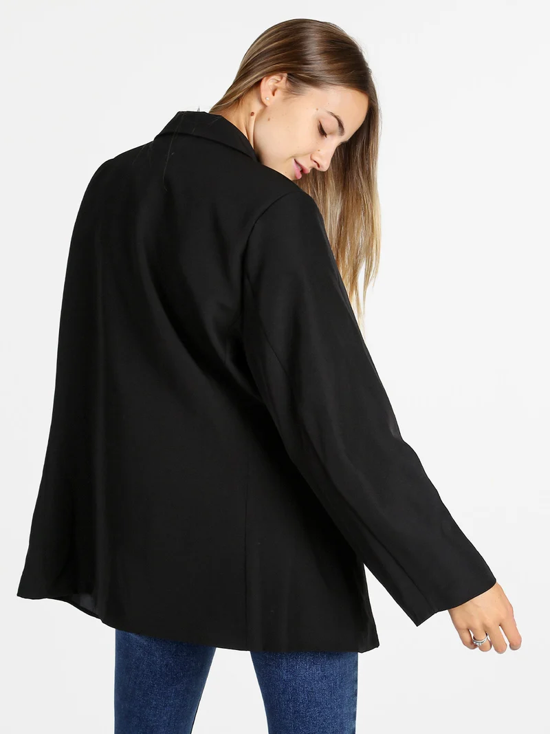 Blazer donna oversize con interno animalier - nero