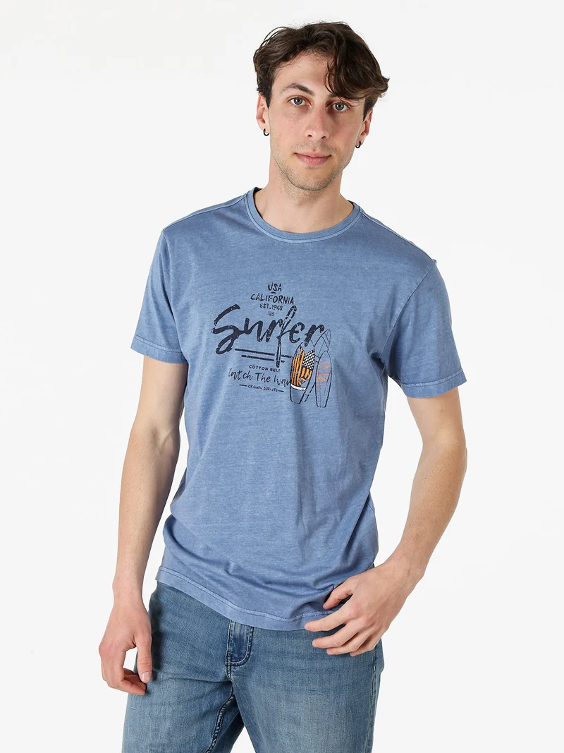T-shirt da uomo in cotone con stampa - blu