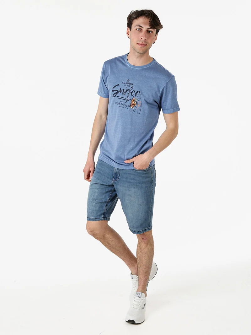 T-shirt da uomo in cotone con stampa - blu