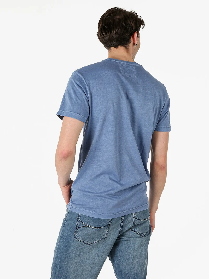 T-shirt da uomo in cotone con stampa - blu