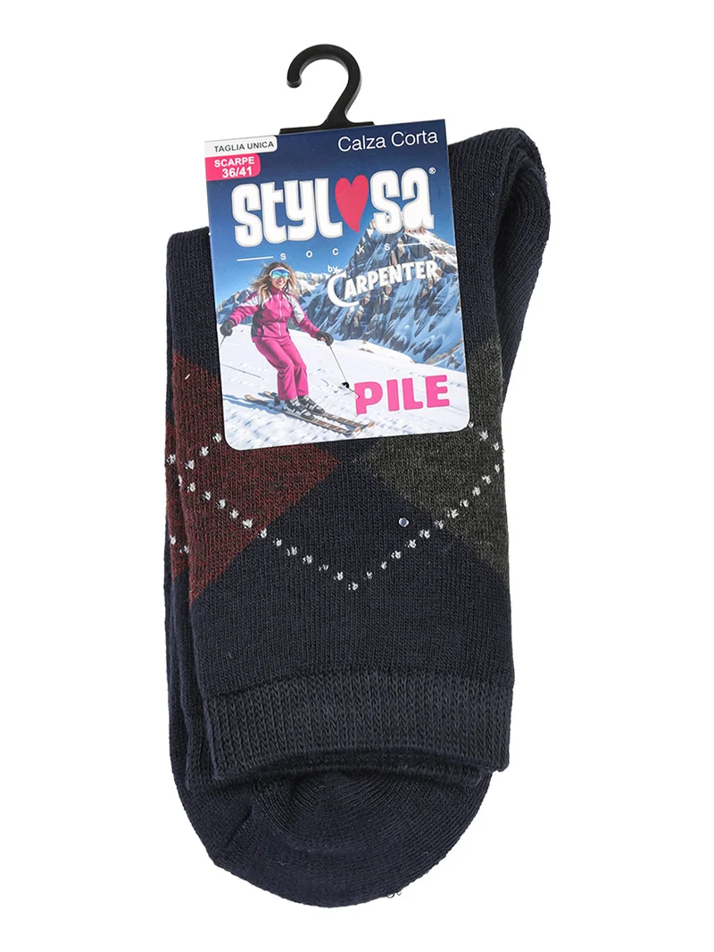 Calze corte da donna in pile a rombi - blu scuro
