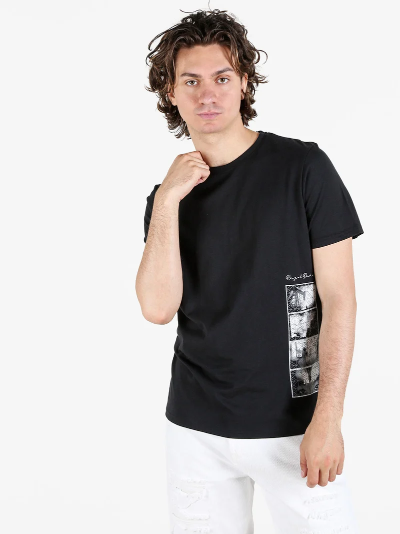 T-shirt uomo in cotone con stampa sul fondo - nero