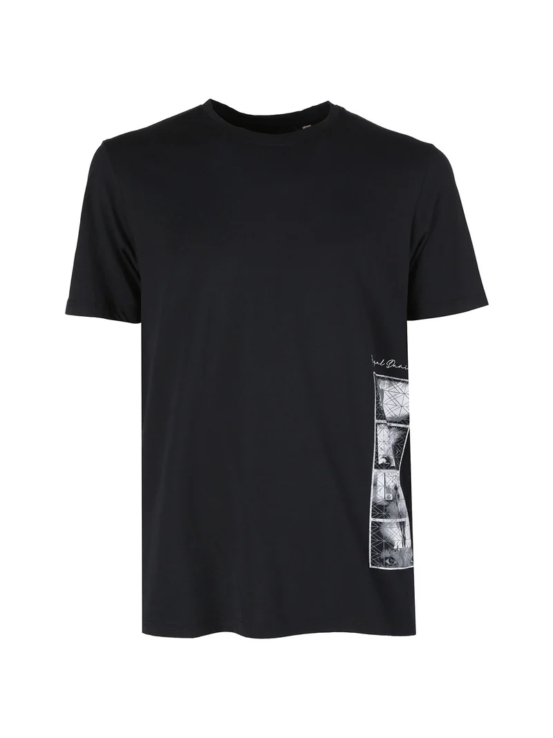 T-shirt uomo in cotone con stampa sul fondo - nero