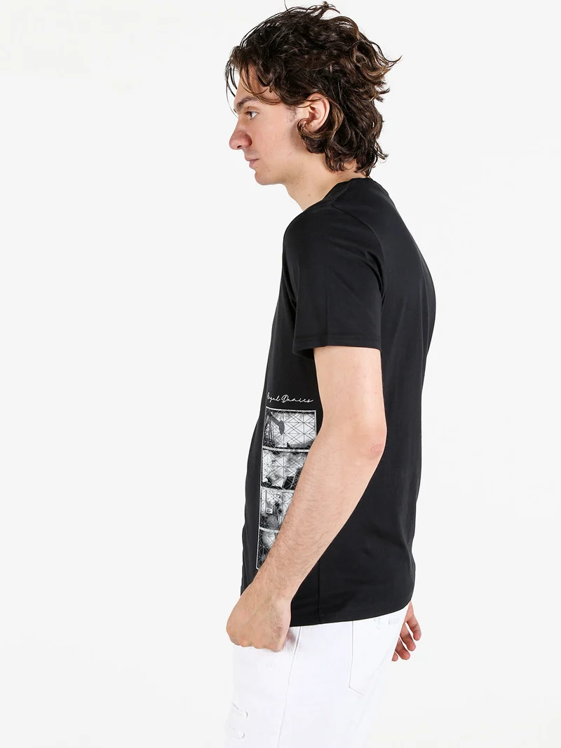 T-shirt uomo in cotone con stampa sul fondo - nero