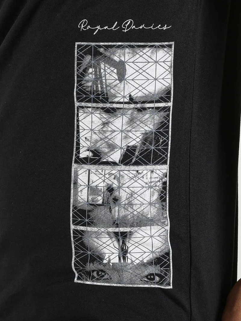 T-shirt uomo in cotone con stampa sul fondo - nero