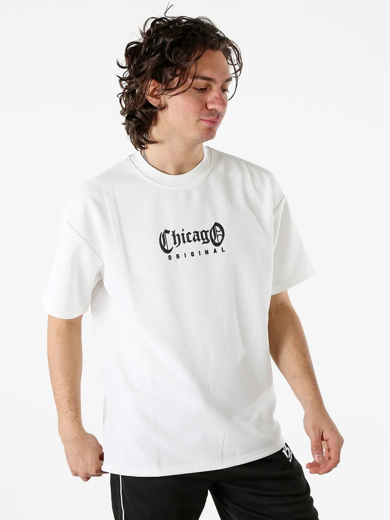 T-shirt oversize da uomo a nido d'ape - bianco