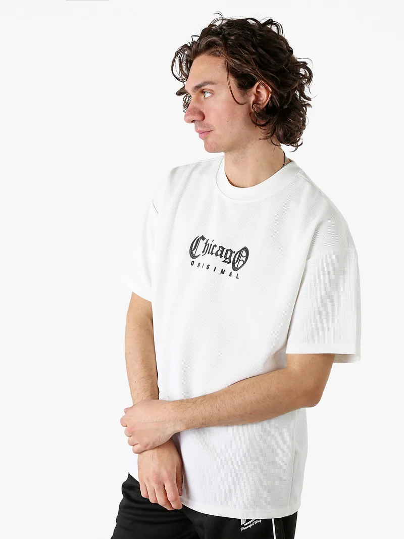 T-shirt oversize da uomo a nido d'ape - bianco