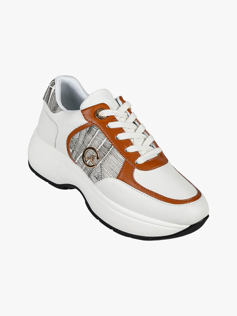 Sneakers donna stringate con platform - cuoio