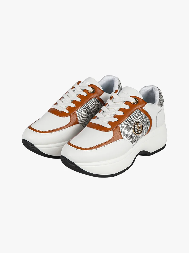 Sneakers donna stringate con platform - cuoio