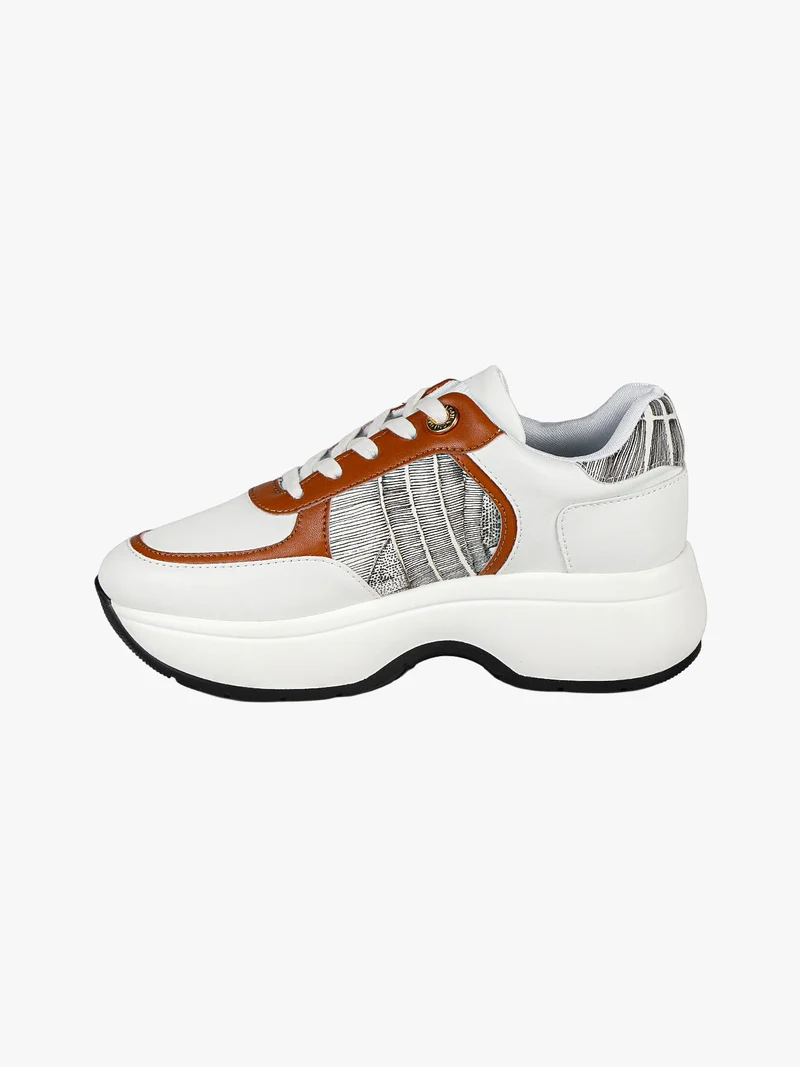 Sneakers donna stringate con platform - cuoio