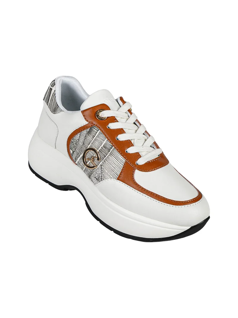 Sneakers donna stringate con platform - cuoio