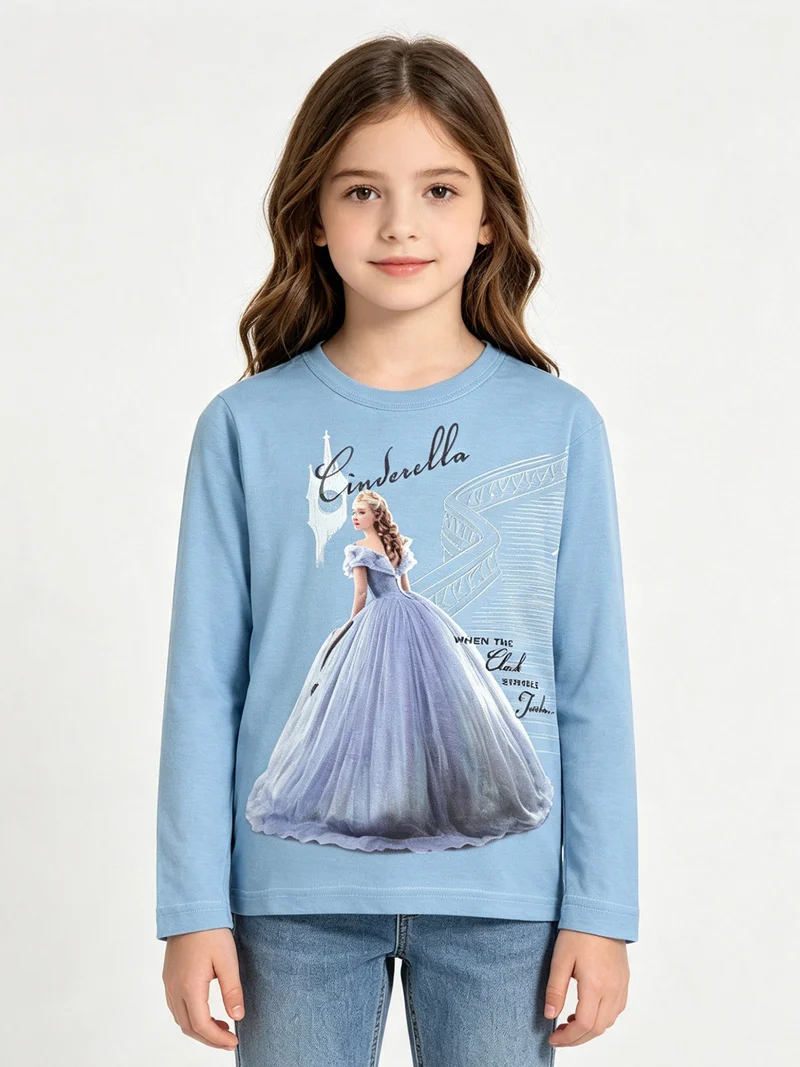 Maglietta Cinderella da bambina manica lunga - azzurro