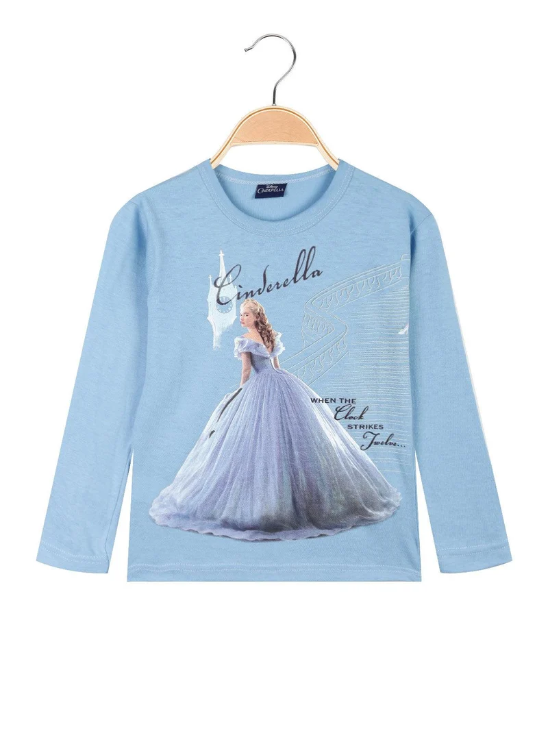 Maglietta Cinderella da bambina manica lunga - azzurro