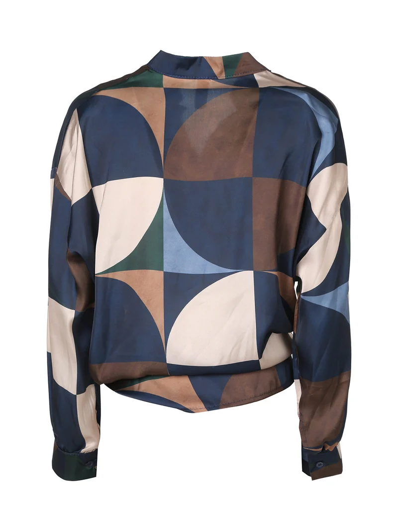 Camicia donna a maniche lunghe annodata sul fondo - blu scuro