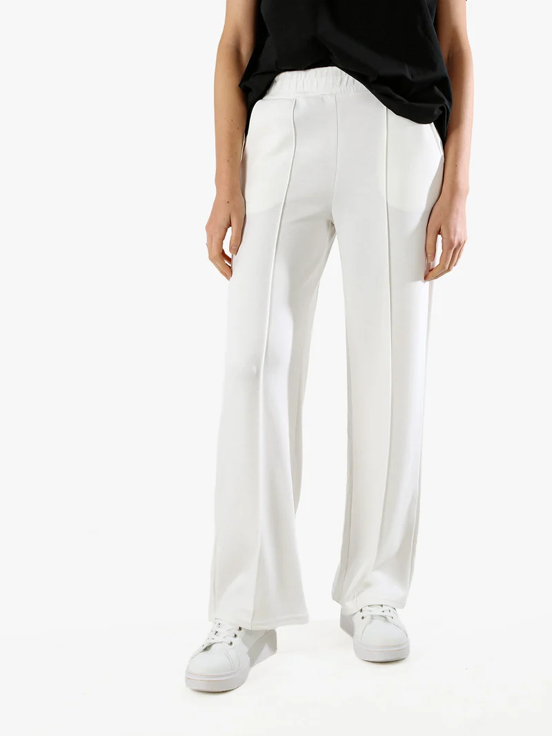 Pantaloni donna a palazzo in felpa con cucitura in rilievo - bianco