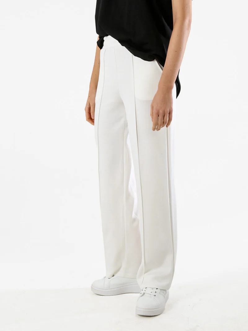 Pantaloni donna a palazzo in felpa con cucitura in rilievo - bianco