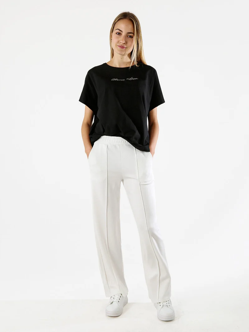 Pantaloni donna a palazzo in felpa con cucitura in rilievo - bianco