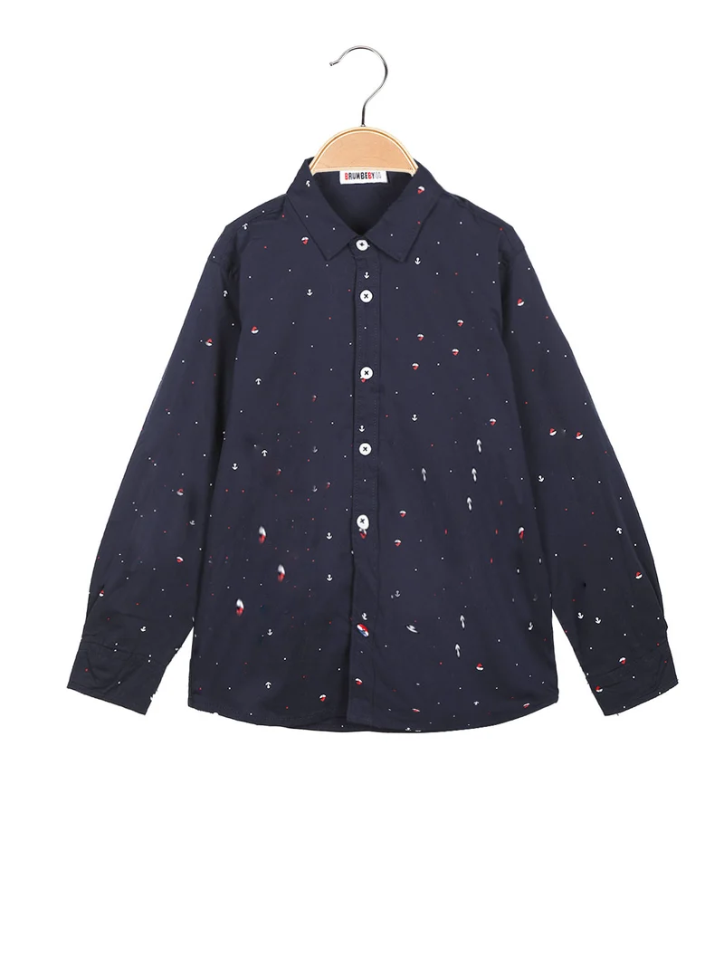 Camicia da bambino in cotone con stampe - blu scuro