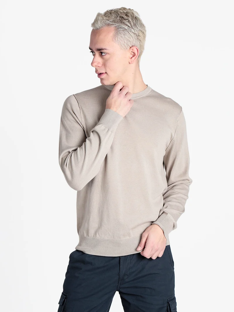 Pullover girocollo da uomo in maglia - sabbia