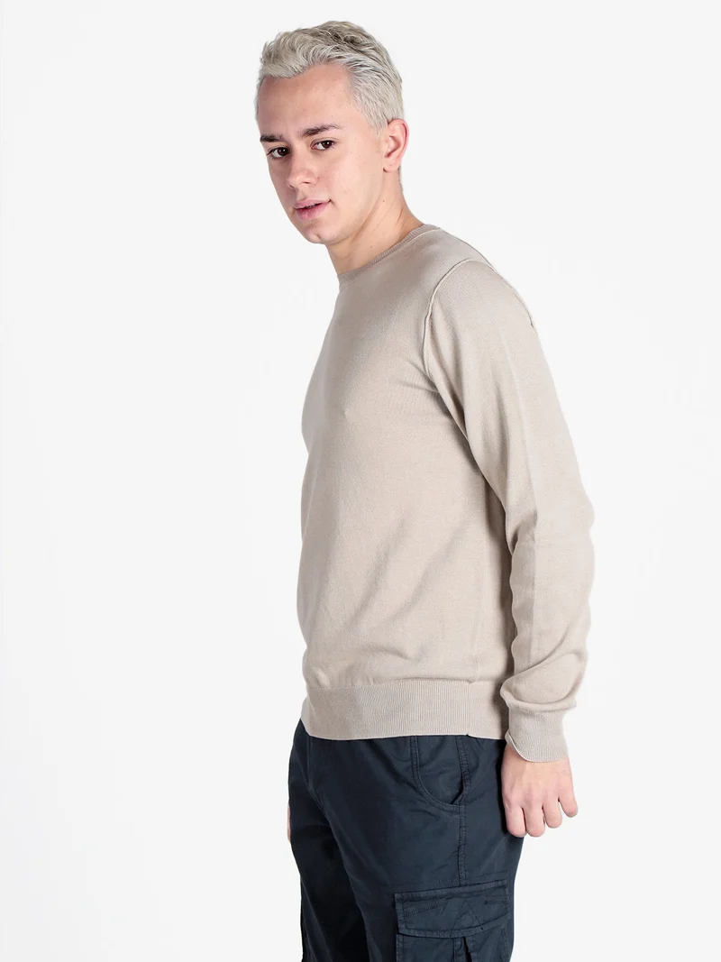 Pullover girocollo da uomo in maglia - sabbia