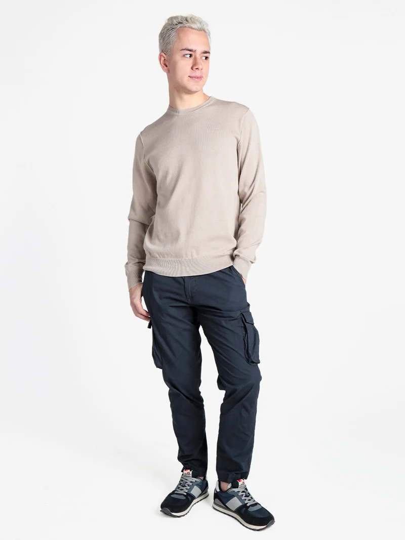 Pullover girocollo da uomo in maglia - sabbia