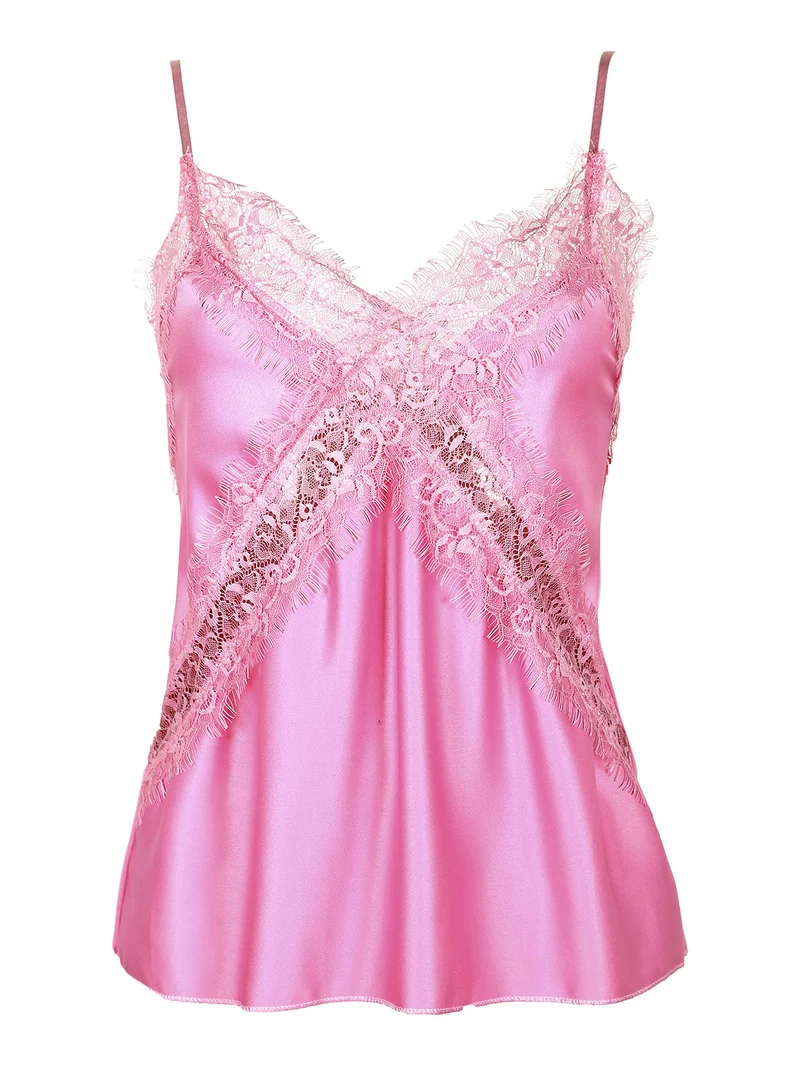 Top donna effetto raso con pizzo - rosa