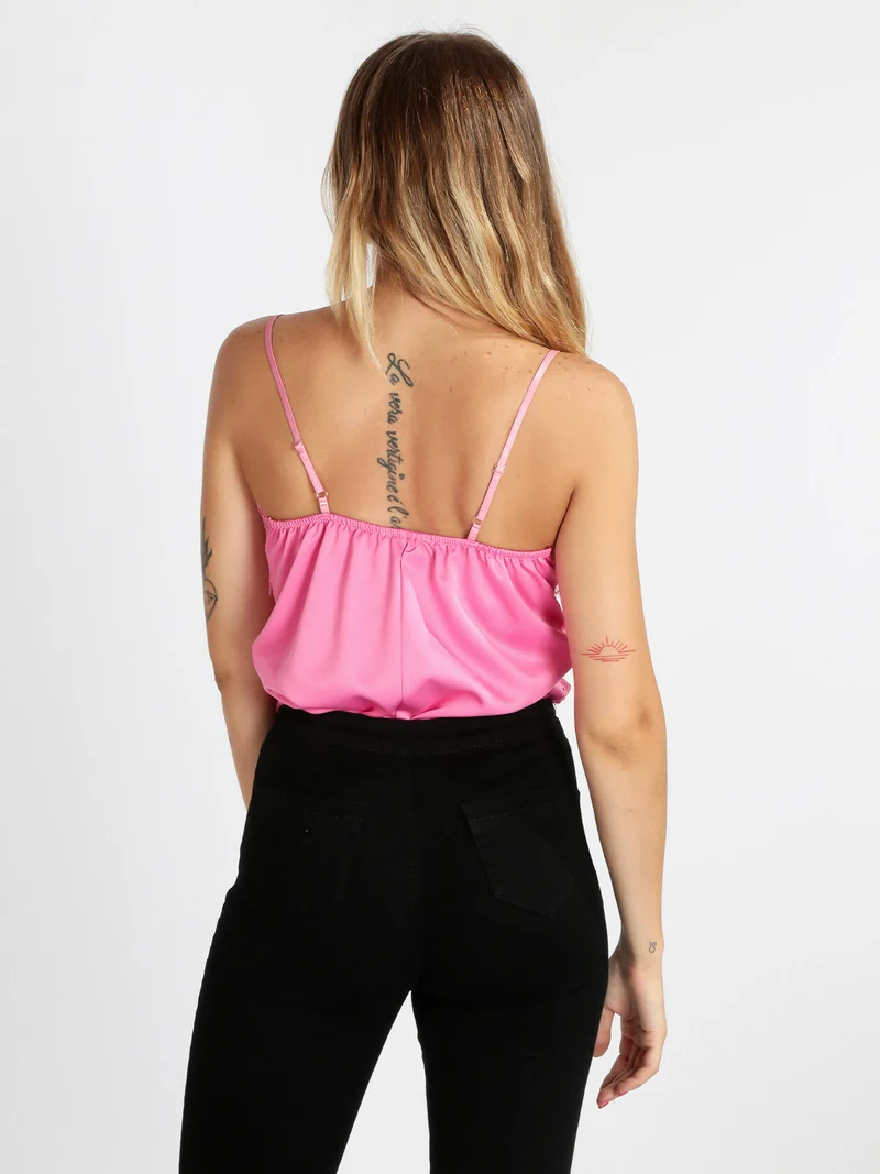 Top donna effetto raso con pizzo - rosa