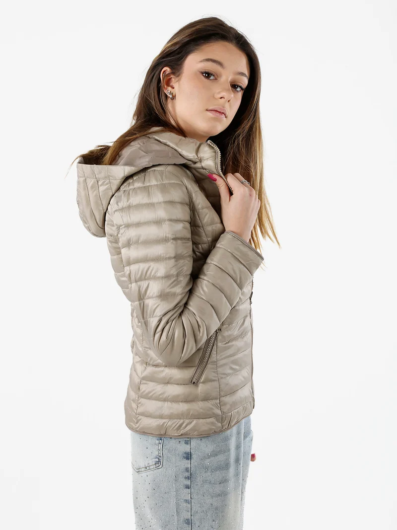 Giubbino donna 100 grammi reversibile con cappuccio - beige