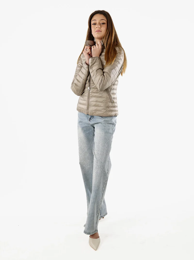 Giubbino donna 100 grammi reversibile con cappuccio - beige