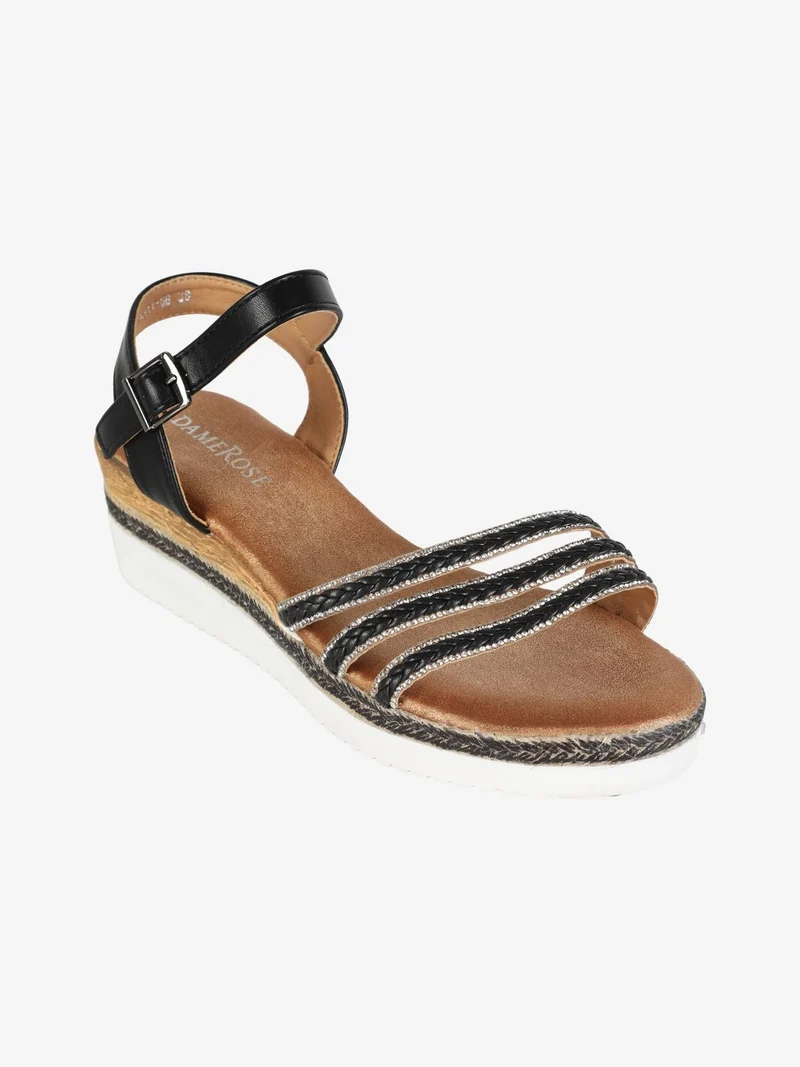 Sandali donna con zeppa e strass - nero