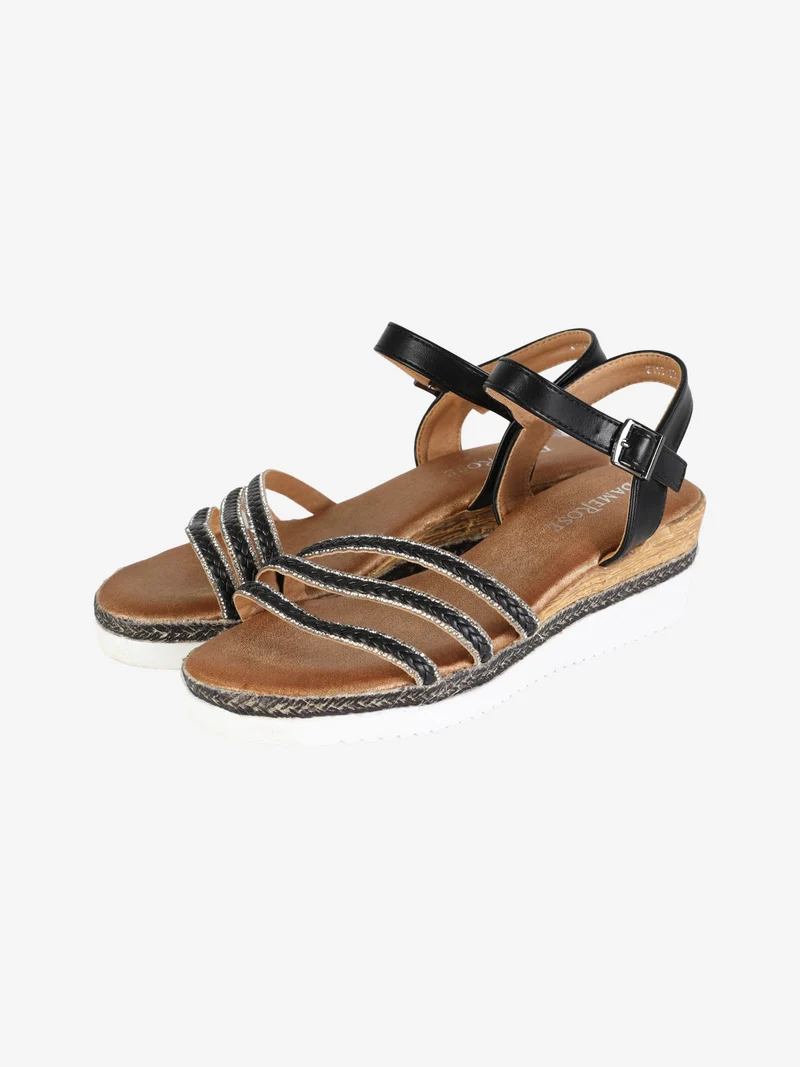 Sandali donna con zeppa e strass - nero