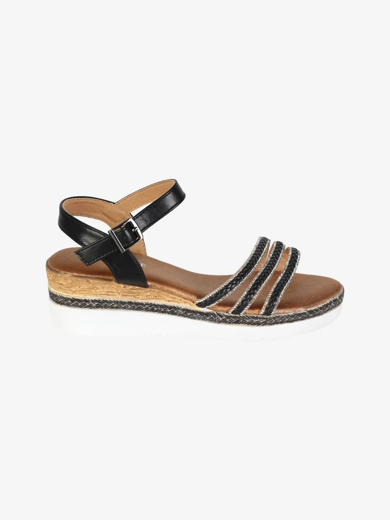 Sandali donna con zeppa e strass - nero