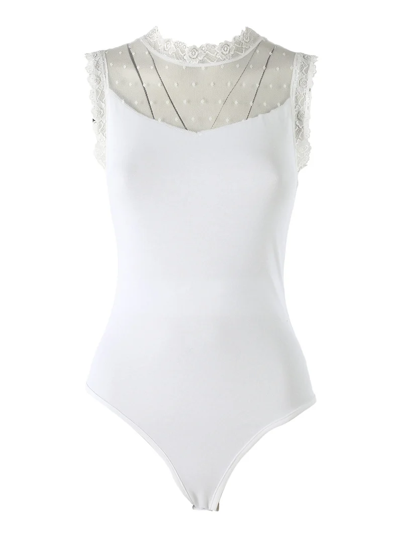 Top body donna senza maniche con inserti in tulle e pizzo - bianco