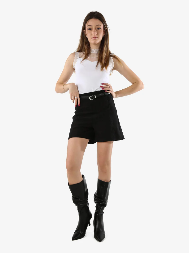 Top body donna senza maniche con inserti in tulle e pizzo - bianco