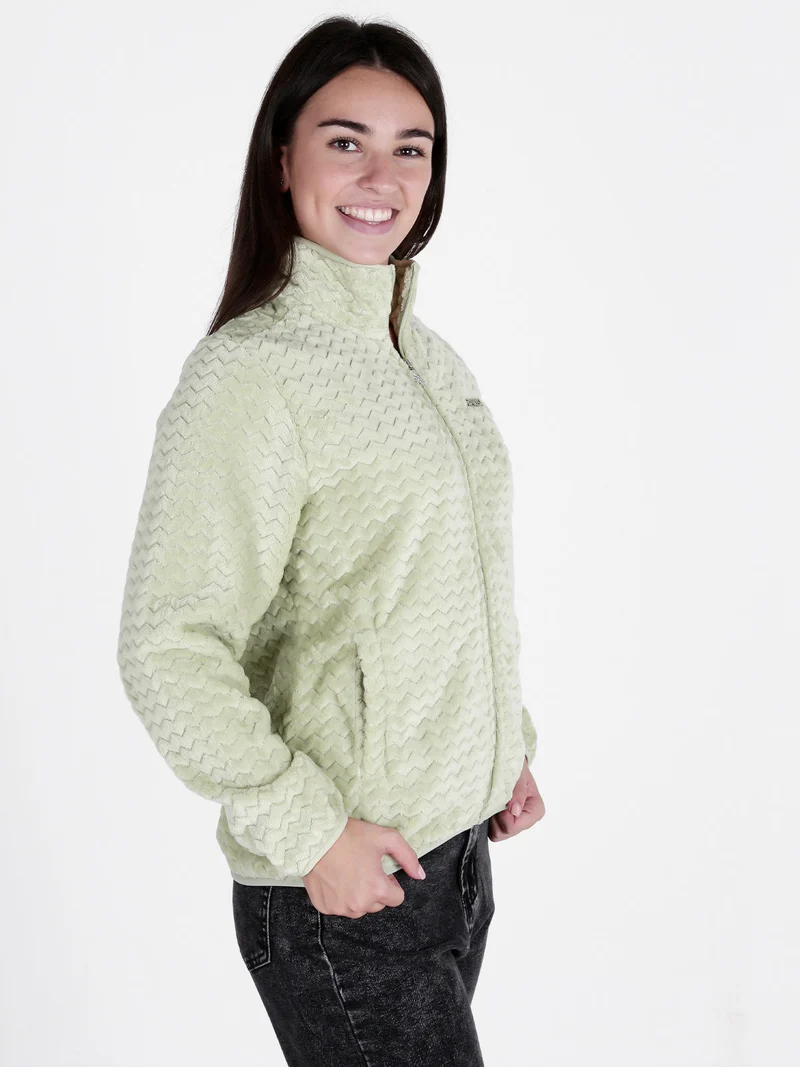 Felpa donna con zip in ecopelliccia - verde chiaro