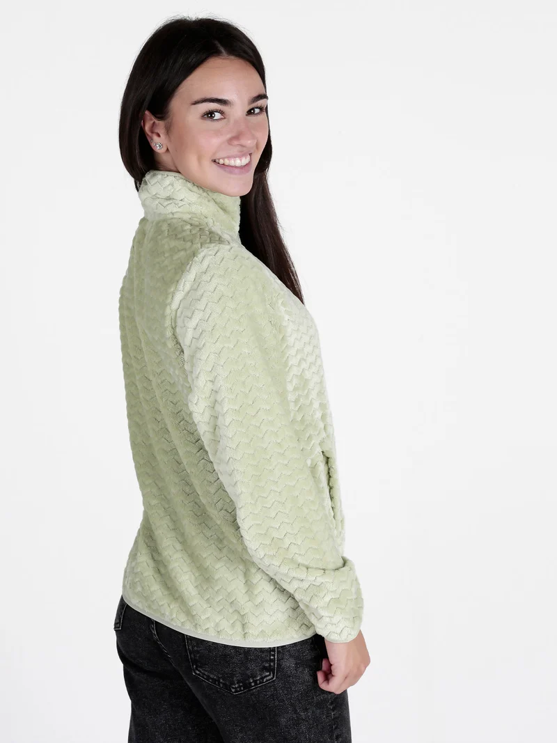 Felpa donna con zip in ecopelliccia - verde chiaro