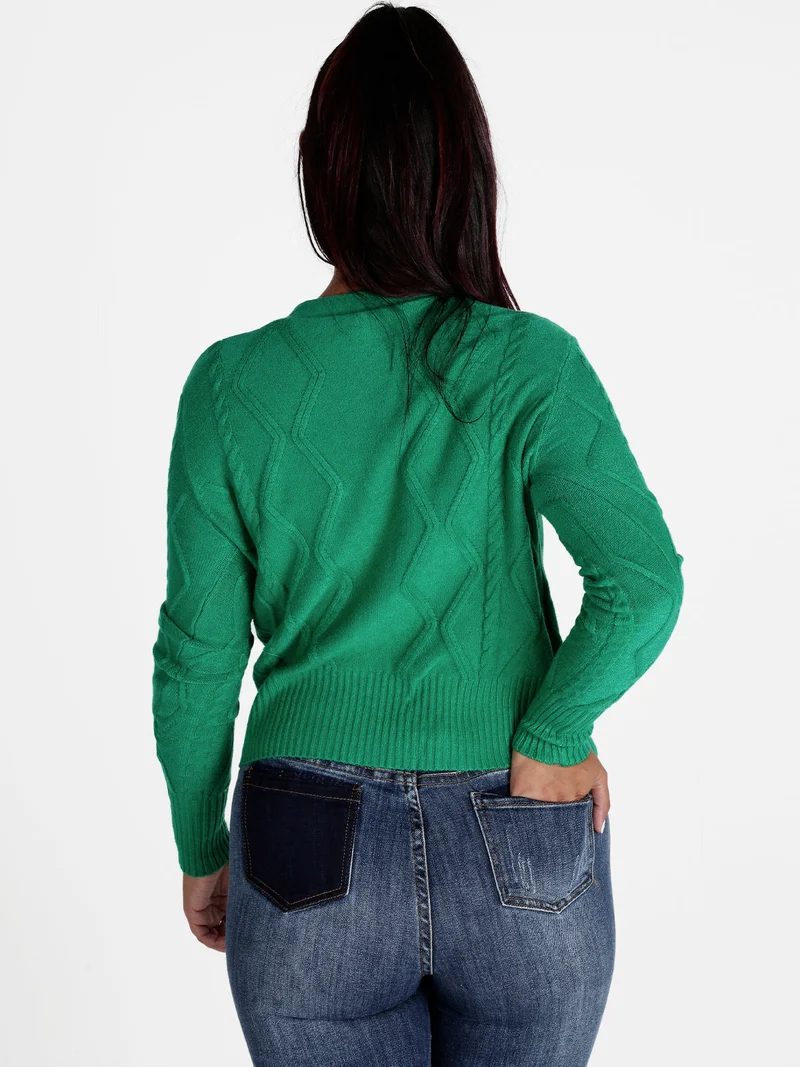 Cardigan donna in maglia con bottoni di strass - verde