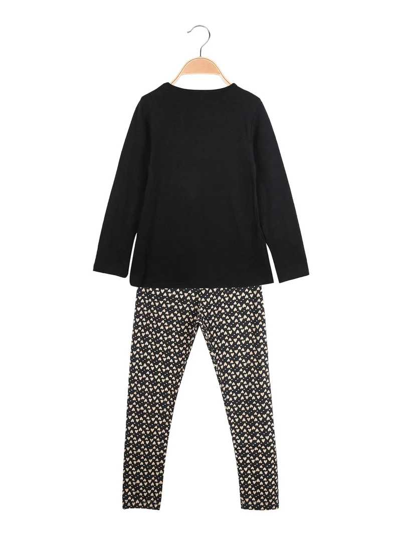 Completo 2 pezzi da bambina con leggings a cuori - nero