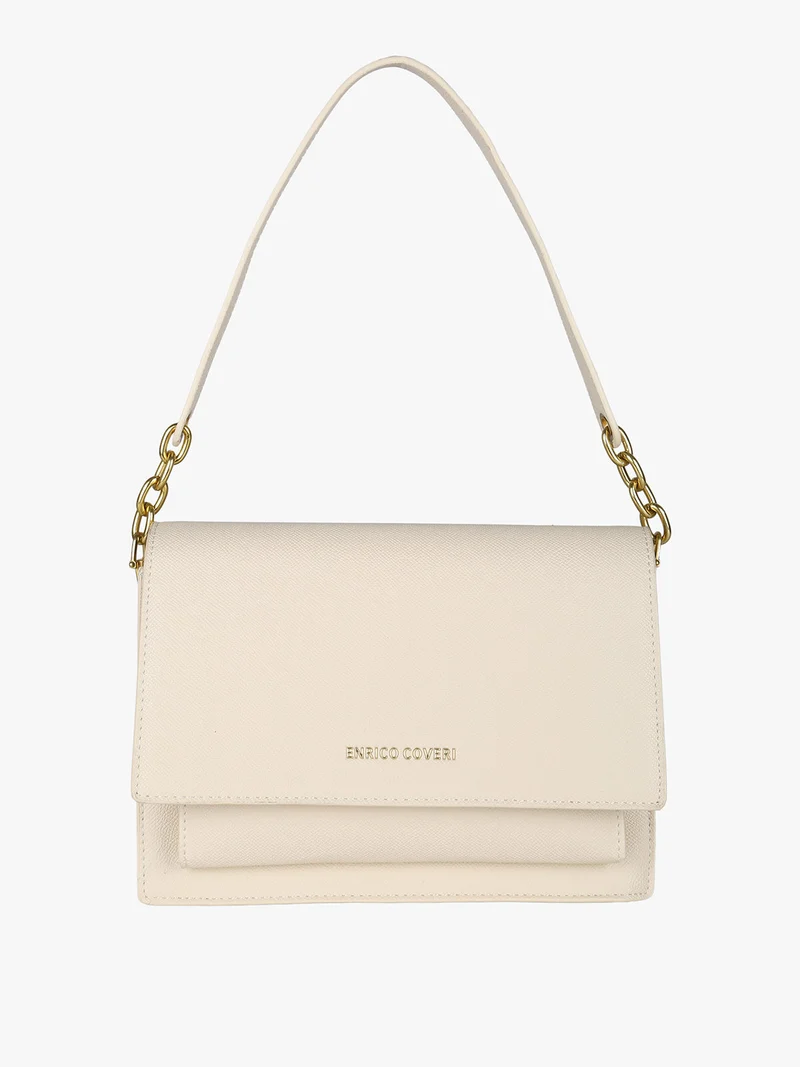 Borsa donna rigida in ecopelle con patta - beige