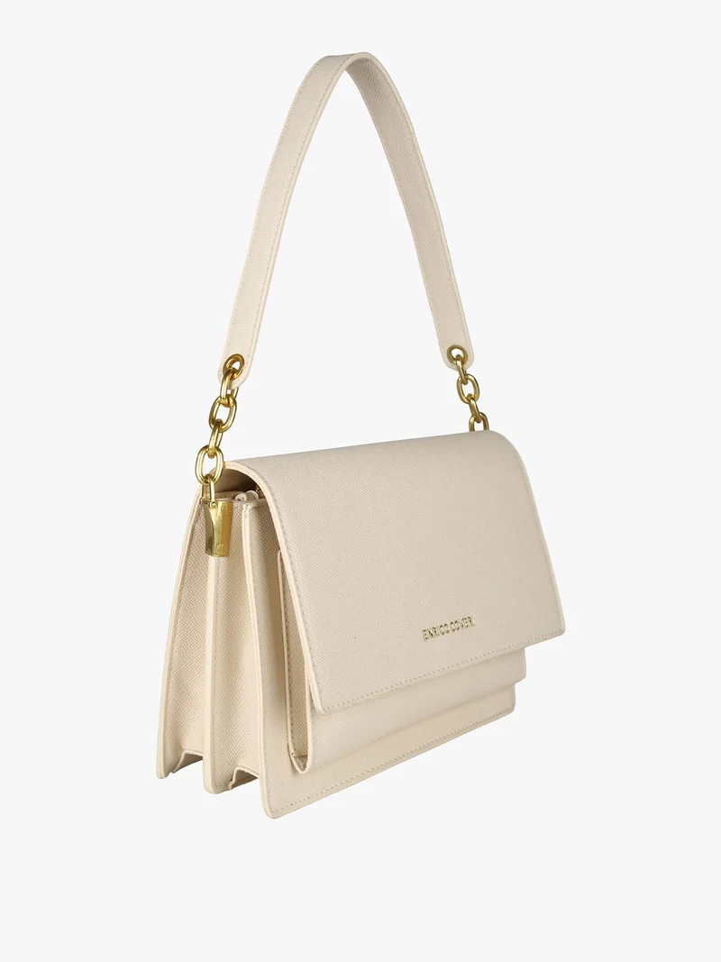 Borsa donna rigida in ecopelle con patta - beige