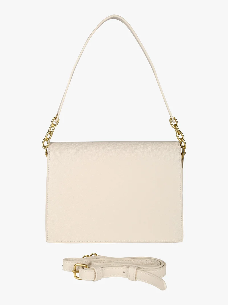 Borsa donna rigida in ecopelle con patta - beige