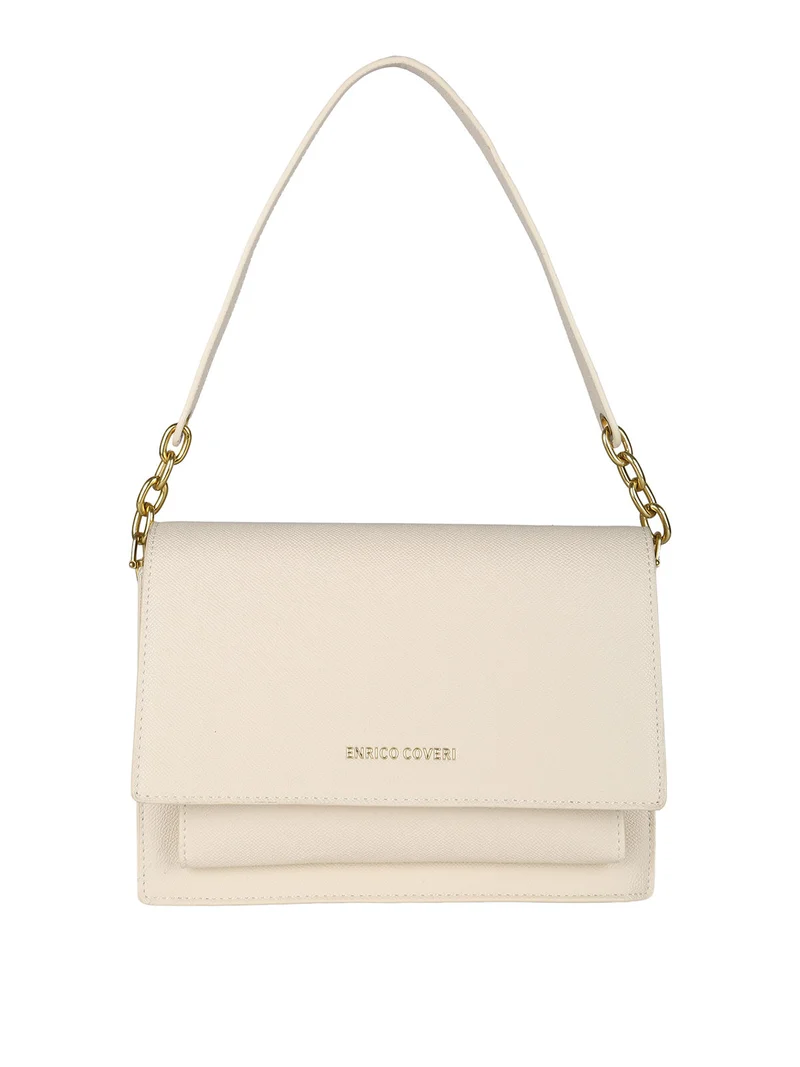 Borsa donna rigida in ecopelle con patta - beige