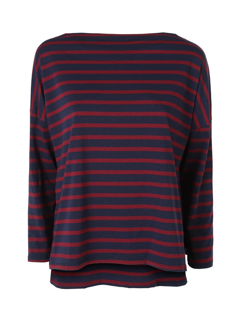 T-shirt donna oversize a maniche lunghe con stampa a righe - blu scuro