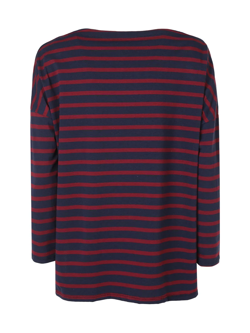 T-shirt donna oversize a maniche lunghe con stampa a righe - blu scuro