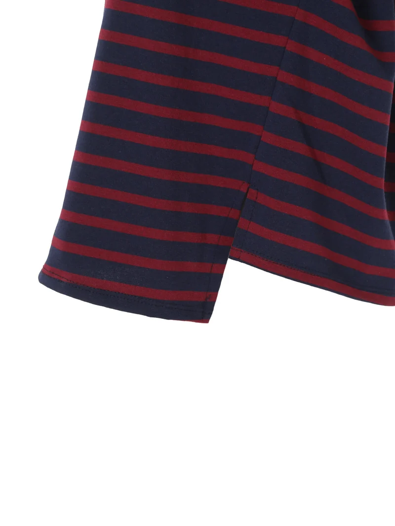 T-shirt donna oversize a maniche lunghe con stampa a righe - blu scuro